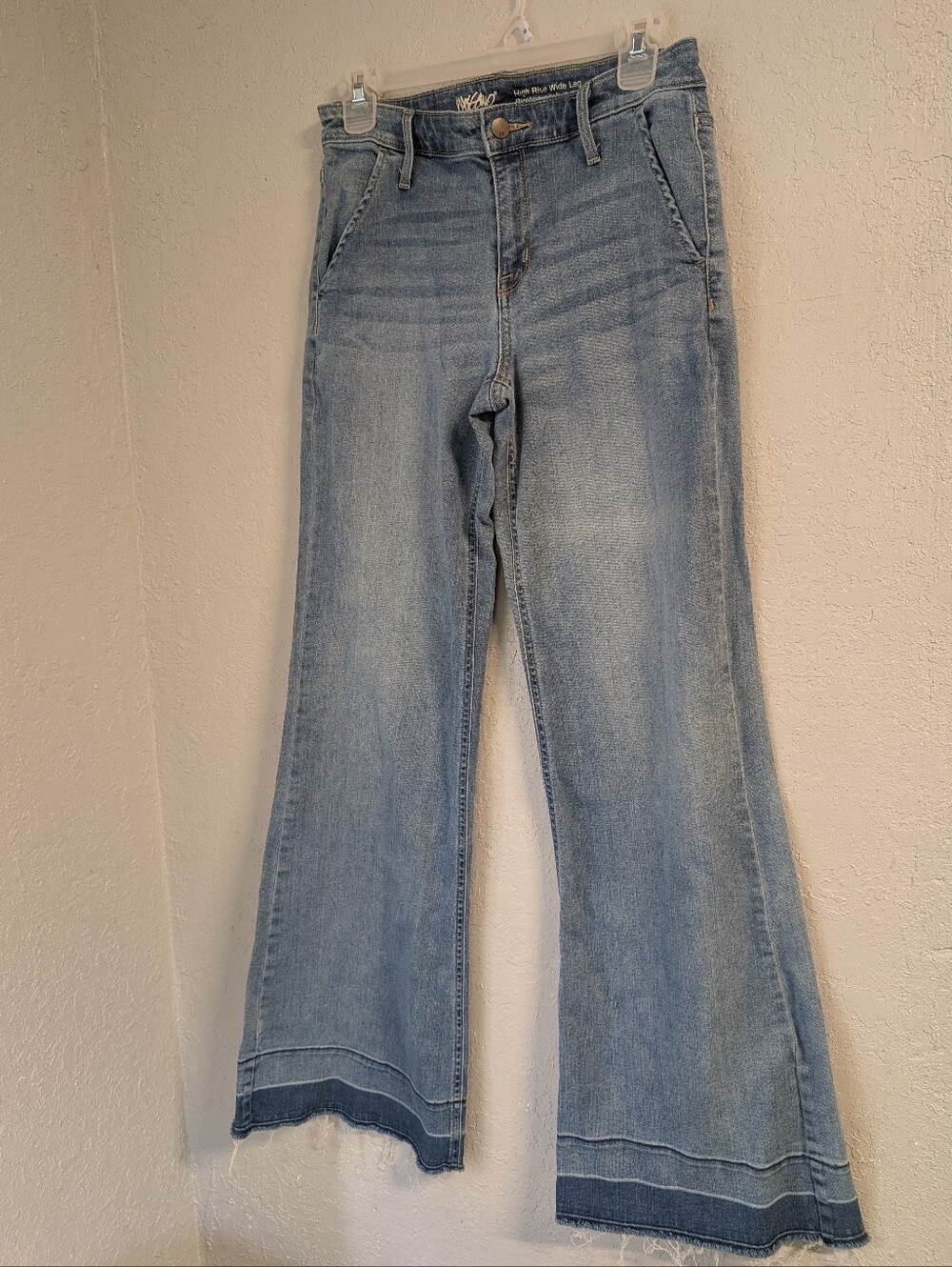 High Rise Flare Leg Jeans 4 Raw Hem Boho Hippie Stretch Y2K Denim Festival Rave